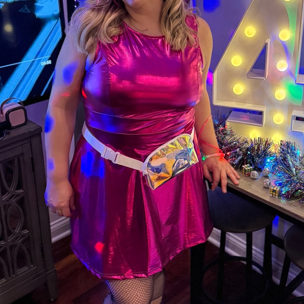 Metallic Pink Party Dress Holographic XL